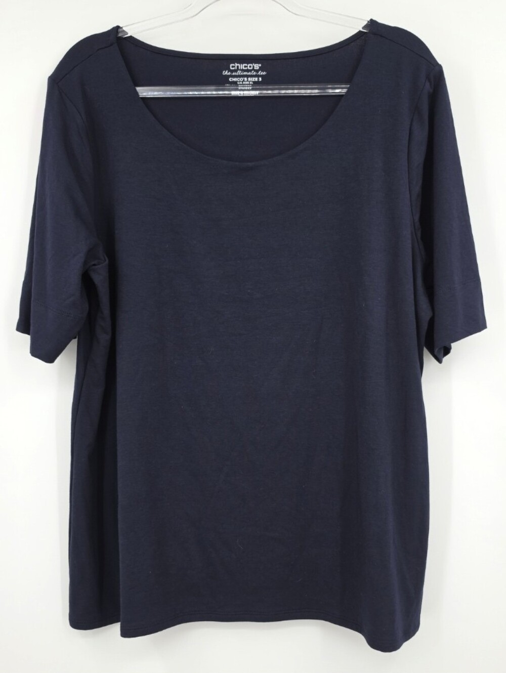 Chicos 3 The Ultimate Tee Short Sleeve Tunic Top XL Navy Touch of Cool New